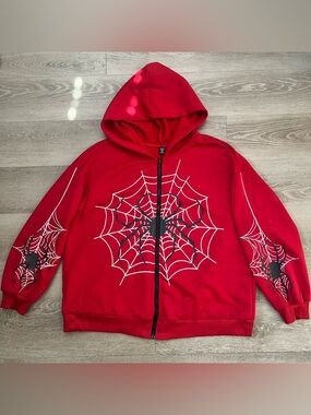 SHEIN Red Spider Web Zip Hoodie for Kids